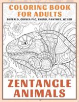 Zentangle Animals - Coloring Book for Adults - Buffalo, Guinea Pig, Rhino, Panther, Other