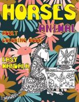 Adult Coloring Book Easy Mandala - Animal - Horses