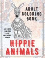 Hippie Animals - Adult Coloring Book - Antelope, Hamster, Hare, Alligator, Other