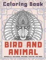 Bird and Animal - Coloring Book - Armadillo, Wolverine, Raccoon, Cheetah, and More