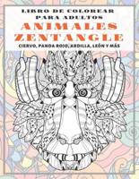 Animales Zentangle - Libro De Colorear Para Adultos - Ciervo, Panda Rojo, Ardilla, León Y Más