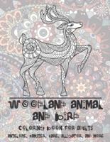 Woodland Animal and Bird - Coloring Book for Adults - Antelope, Hamster, Hare, Alligator, and More