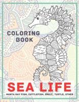 Sea Life - Coloring Book - Manta Ray Fish, Cuttlefish, Shell, Turtle, Other