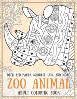 Zoo Animal - Adult Coloring Book - Deer, Red Panda, Squirrel, Lion, and More