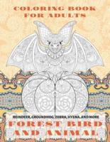 Forest Bird and Animal - Coloring Book for Adults - Reindeer, Groundhog, Zebra, Hyena, and More