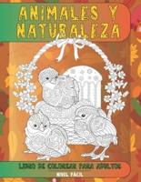 Libro De Colorear Para Adultos - Nivel Fácil - Animales Y Naturaleza