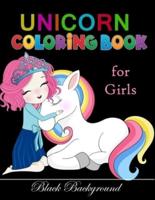 Unicorn coloring book for girls: black background