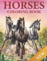Horses Coloring Book : 50 Horse coloring pages for adults and kids, boys and girls. Mustangs, Ponies, stallions, Arabian horses... and more.