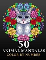 50 Animal Mandalas: Color by Number Coloring Book for Adults features Floral Mandalas, Geometric Patterns, Swirls, Wreath, Wild Creatures for Stress Relief and Relaxation