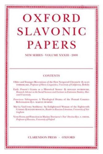 Oxford Slavonic Papers, New Series. Vol. 33