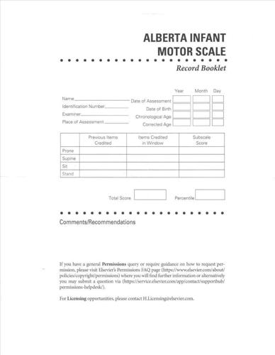 Alberta Infant Motor Scale Score Sheets (AIMS)
