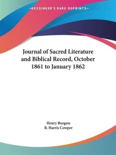 Journal of Sacred Literature and Biblical Record, October 1861 to January 1862