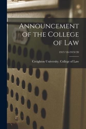 Announcement of the College of Law; 1917/18-1919/20