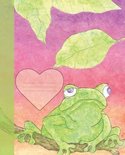 Cute Green Frog Pink Sky Composition Blank Line School Notebook Sandy Closs