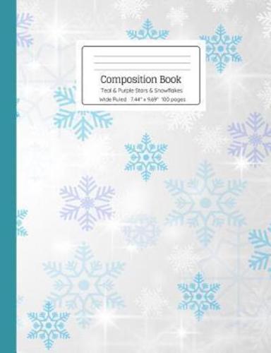 Composition Book Teal & Purple Stars & Snowflakes Wide Ruled