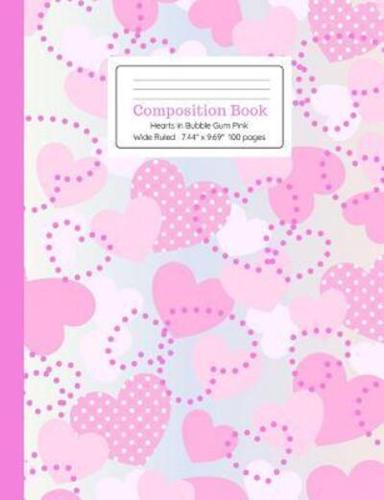 Composition Book Hearts in Bubble Gum Pink