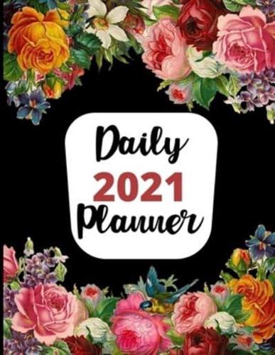 Daily Planner 2021: Organizer Split By Hours, Book for Daily Task, One Page Per Day with Priorities and To-Do List, Goals, Plans and Important Notes