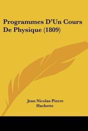Programmes D'Un Cours De Physique (1809)