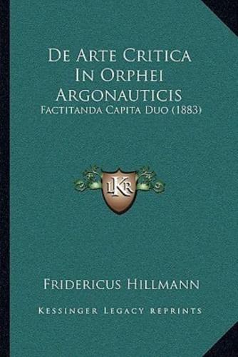 De Arte Critica In Orphei Argonauticis