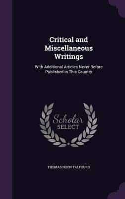 Critical and Miscellaneous Writings