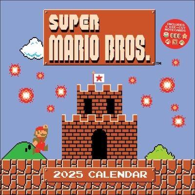 Super Mario Bros. 8-Bit Retro 2025 Wall Calendar With Bonus Diecut Notecards