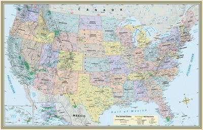 U.S. Map Poster (32 X 50 Inches) - Laminated