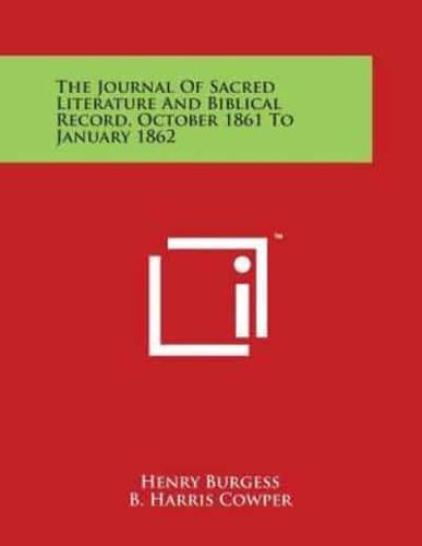The Journal Of Sacred Literature And Biblical Record, October 1861 To January 1862