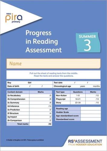 New PiRA Test 3, Summer PK10 (Progress in Reading Assessment)