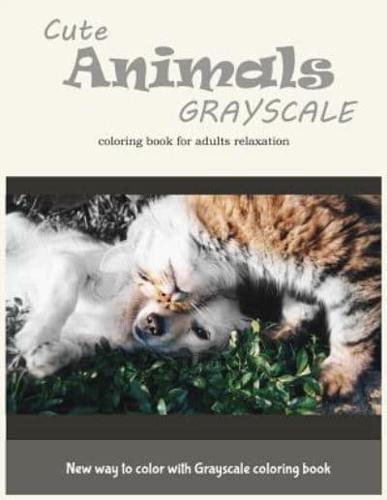 Cute Animals Grayscale Coloring Book for Adults Relaxation
