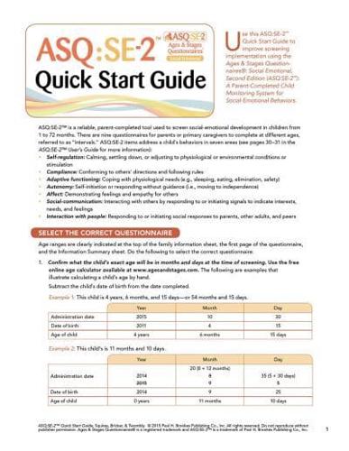 Ages & Stages Questionnaires¬: Social-Emotional (ASQ¬:SE-2): Quick Start Guide (English)