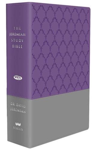 The Jeremiah Study Bible, NKJV: (Purple & Gray Burnished W/ Decorative Pattern) LeatherLuxe¬