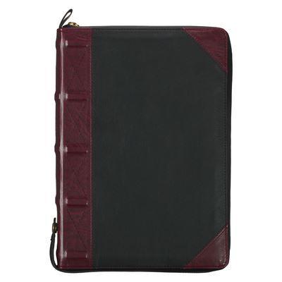 KJV Study Bible, Standard King James Version Holy Bible, Thumb Tabs, Ribbons, Faux Leather, Burgundy/Black Debossed Zipper Closure