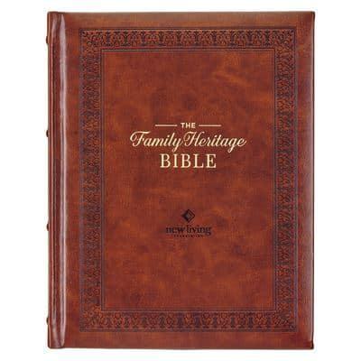 NLT Family Heritage Bible, Large Print Family Devotional Bible for Study, New Living Translation Holy Bible Faux Leather Hardcover, Additional Interactive Content, Brown