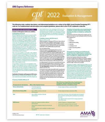 CPT Express Reference Coding Card 2022: Evaluation and Management