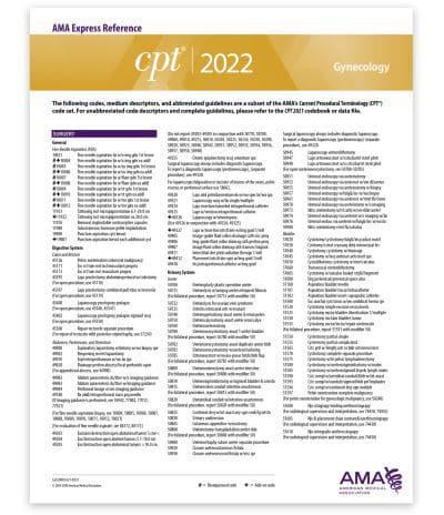 CPT Express Reference Coding Card 2022: Gynecology
