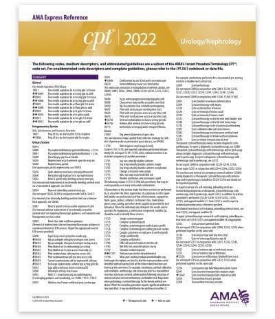 CPT Express Reference Coding Card 2022: Urology/Nephrology