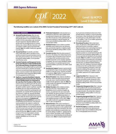 CPT Express Reference Coding Card 2022: Level I & HCPCS Level II Modifiers