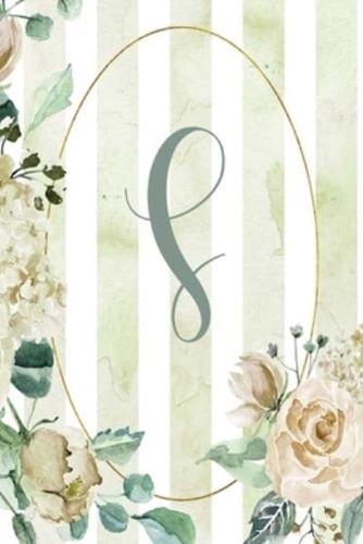 Planner Undated 6"X9" - Green Stripe Floral Design - Initial S