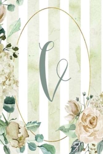 Planner Undated 6"X9" - Green Stripe Floral Design - Initial V