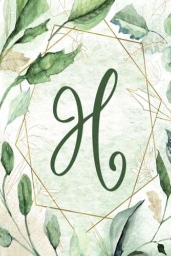 Notebook 6"X9" - Letter H - Green Gold Floral Design