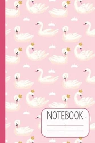 Notebook With Royal Swans on Pink Design