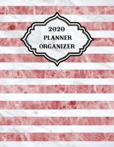 2020 Weekly Monthly Planner Stripes Dark Pink White Marble