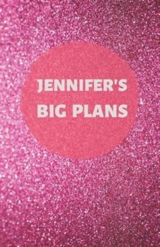 Jennifer's Big Plans - Notebook/Journal/Diary - Personalised Girl/Women's Gift - Birthday/Party Bag Filler - 100 Lined Pages (Dark Pink Glitter)