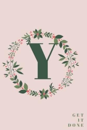 Monogram Initial Letter Y Notebook With Rose Pink Floral Journal for Women, Girls Birthday Gift and School