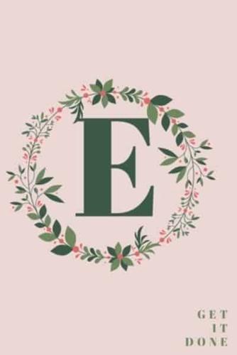 Monogram Initial Letter E Notebook With Rose Pink Floral Journal for Women, Girls Birthday Gift and School