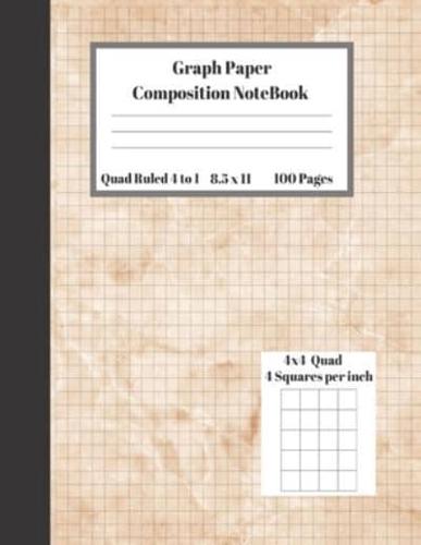 Graph Composition Notebook 4 Squares Per Inch 4X4 Quad Ruled 4 to 1 / 8.5 X 11 100 Pages