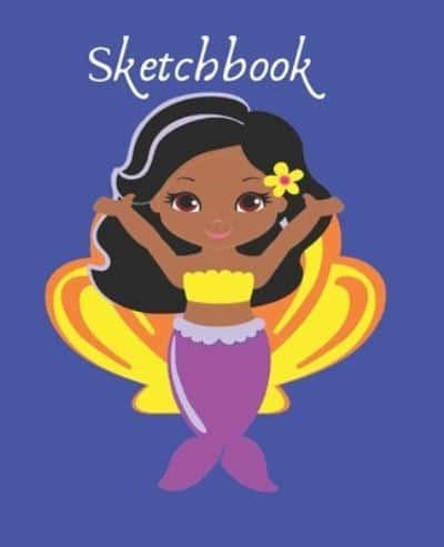 Cute Black Hair Brown Eyes Purple Modern Mermaid Lover Gift Sketchbook for Drawing Coloring or Writing Journal
