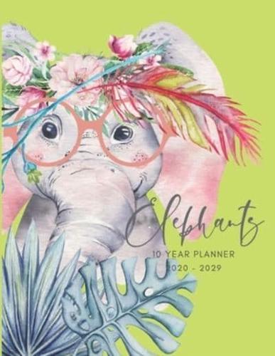 2020-2029 10 Ten Year Planner Monthly Calendar Elephant Watercolor Goals Agenda Schedule Organizer
