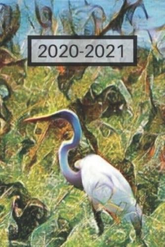 Pretty White Heron Great Egret by Lake Water Foul Bird Lover's Dated Weekly 2 Year Calendar Planner