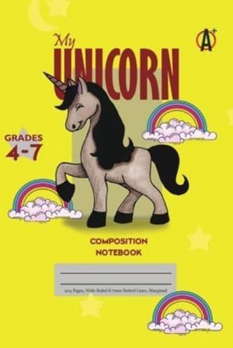 My Unicorn Primary Composition 4-7 Notebook, 102 Sheets, 6 x 9 Inch Yellow Cover